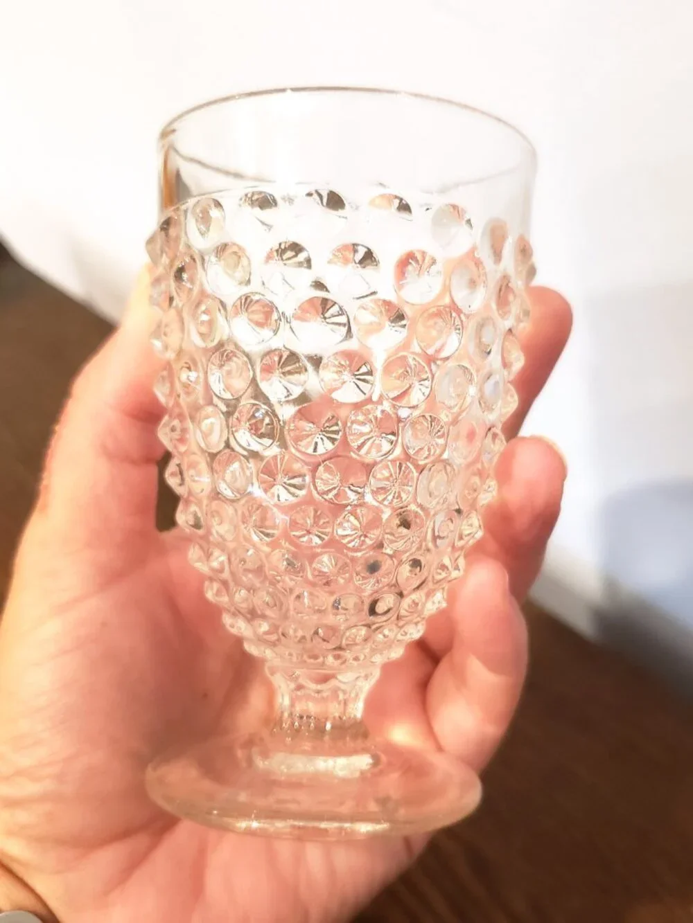 Hobnail Glass Juice Tumbler Clear Footed Vintage 4.25